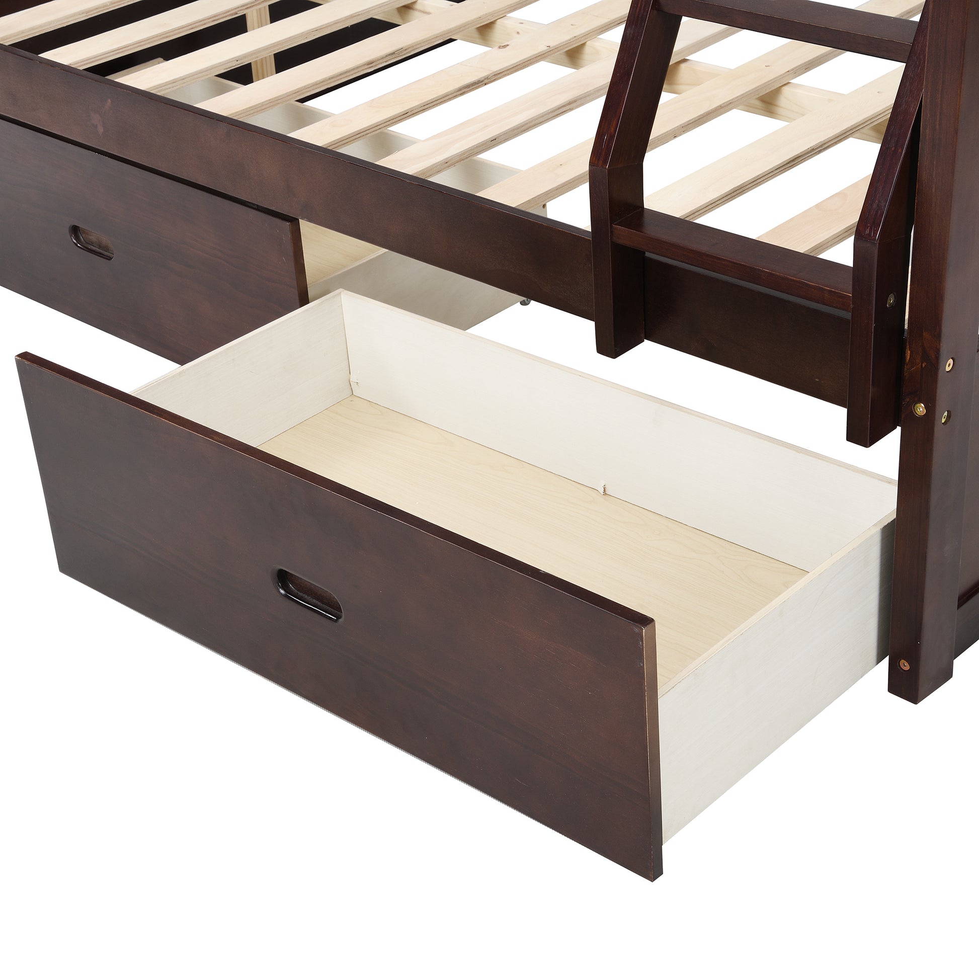 Twin Over Full Bunk Bed With Storage Drawers, Wooden Bunk Bed With Ladder And Safety Guard Rails Espresso Full Espresso Wood