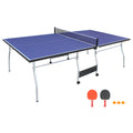 8Ft Mid Size Table Tennis Table Foldable & Portable Ping Pong Table Set For Indoor & Outdoor Games With Net, 2 Table Tennis Paddles And 3 Balls Blue Mdf