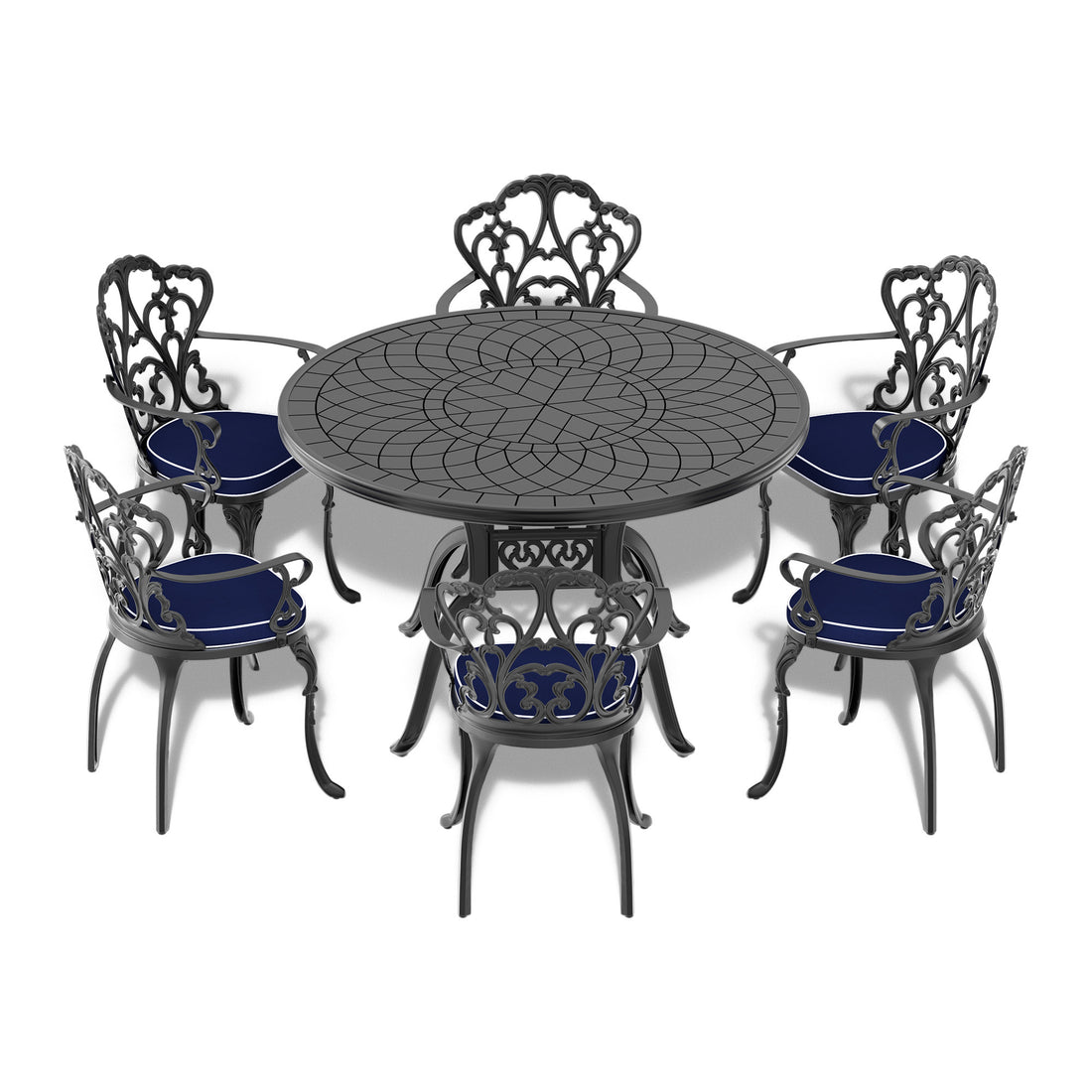 Cushions In Random Colors 7 Piece Set Of Cast Aluminum Patio Furniture With Cushions Yes Complete Patio Set Black Seats 6 Rust Resistant Frame Water Resistant Cushion Garden & Outdoor Complete Patio Sets Aluminium