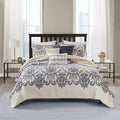 6 Piece Reversible Quilt Set With Throw Pillows Navy Tan King Cal King King Navy Cotton