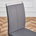 Table And Chair Set. Large Modern Rectangular Table With Glass Top And Silver Metal Legs. Furnished With Soft And Comfortable Pu Chairs With Faux Leather Upholstered Seats And Silver Metal Legs. Gray Silver Seats 6 Glass Metal