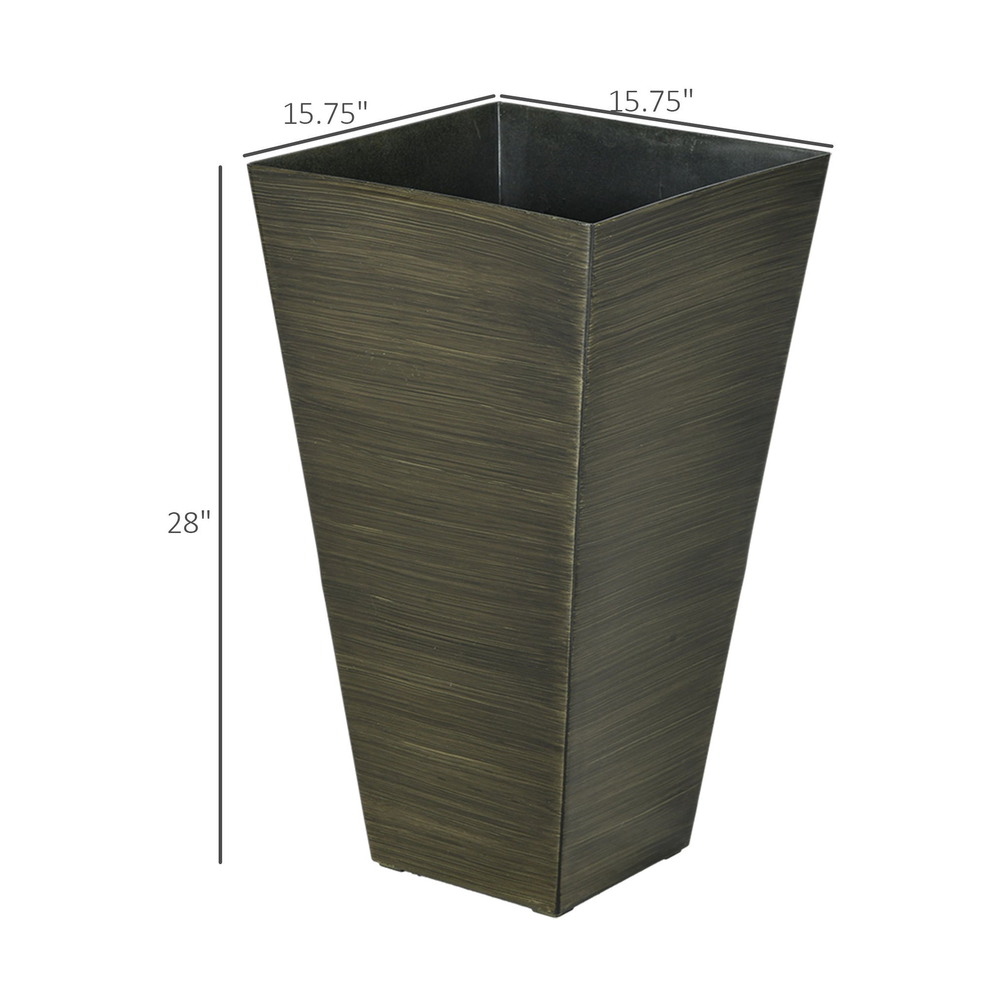 Outsunny 28" Tall Outdoor Planters, Set Of 3 Large Taper Planters With Drainage Holes And Plug, Faux Wood Plastic Flower Pots For Outdoor, Indoor, Garden, Patio, Dark Brown Brown Polypropylene