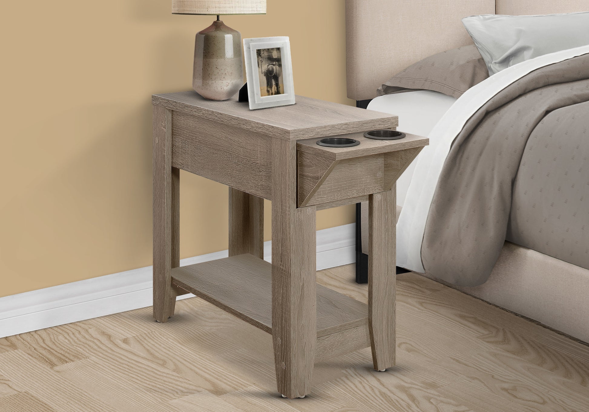 Accent Table, Side, End, Storage, Lamp, Living Room, Bedroom, Dark Taupe Laminate, Transitional Taupe Particle Board