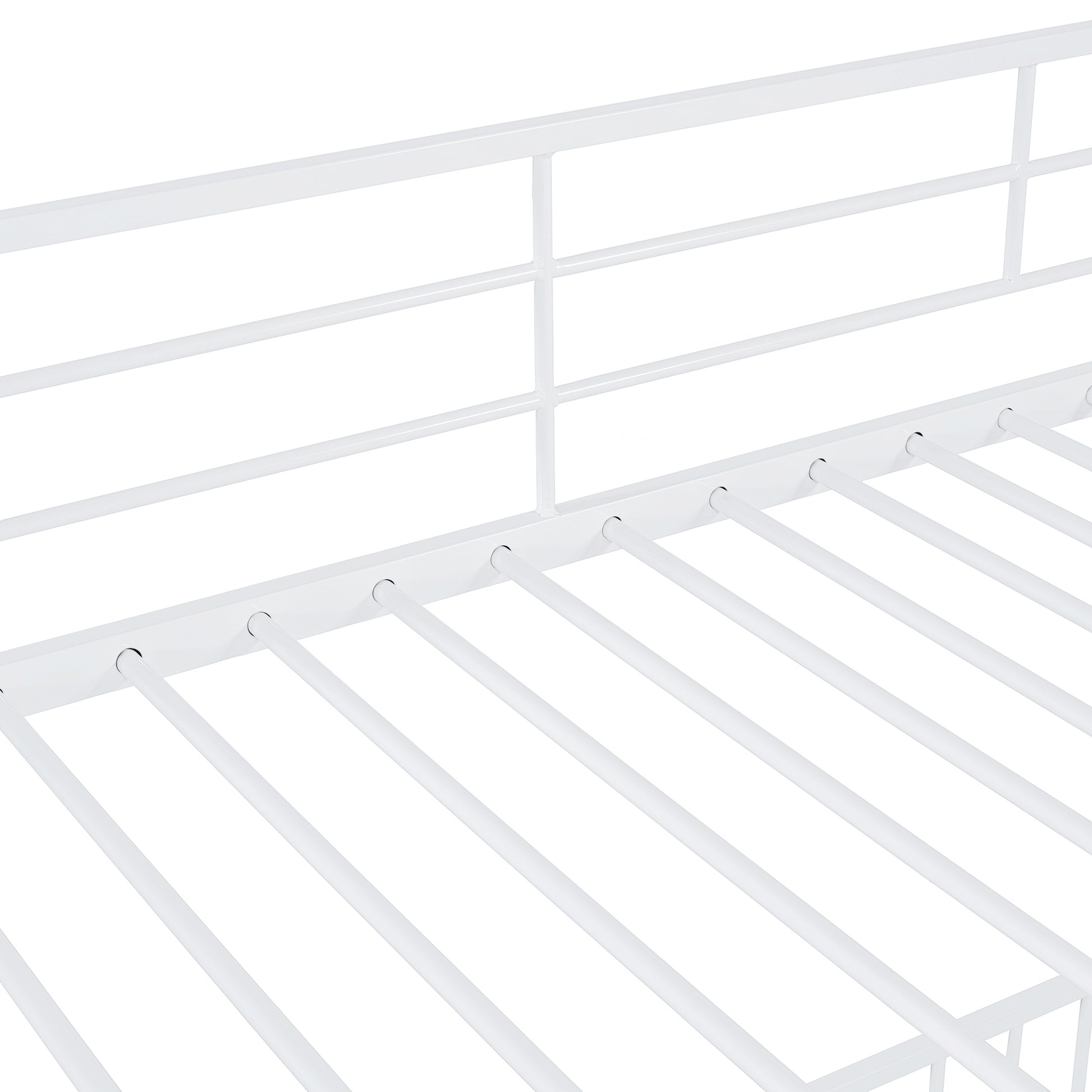 Twin Over Twin Size Metal Bunk Bed With Slide And Guardrails, White Twin White Metal