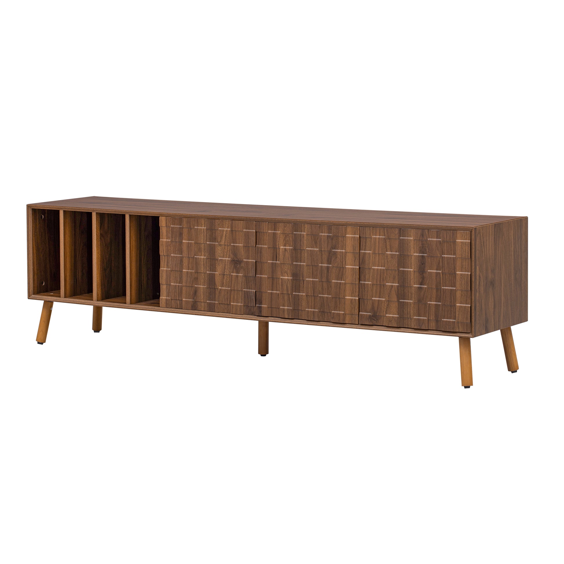 70" Mid Century Modern Tv Stand, Media Console Table For Tvs Up To 80'', Entertainment Center With 5 Solid Wood Legs For Living Room, Bedroom Walnut Primary Living Space 70 79 Inches 70 79 Inches