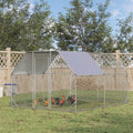 Pawhut Large Chicken Coop Metal Chicken Run With Waterproof And Anti Uv Cover, Flat Shaped Walk In Fence Cage Hen House For Outdoor And Yard Farm Use, 1