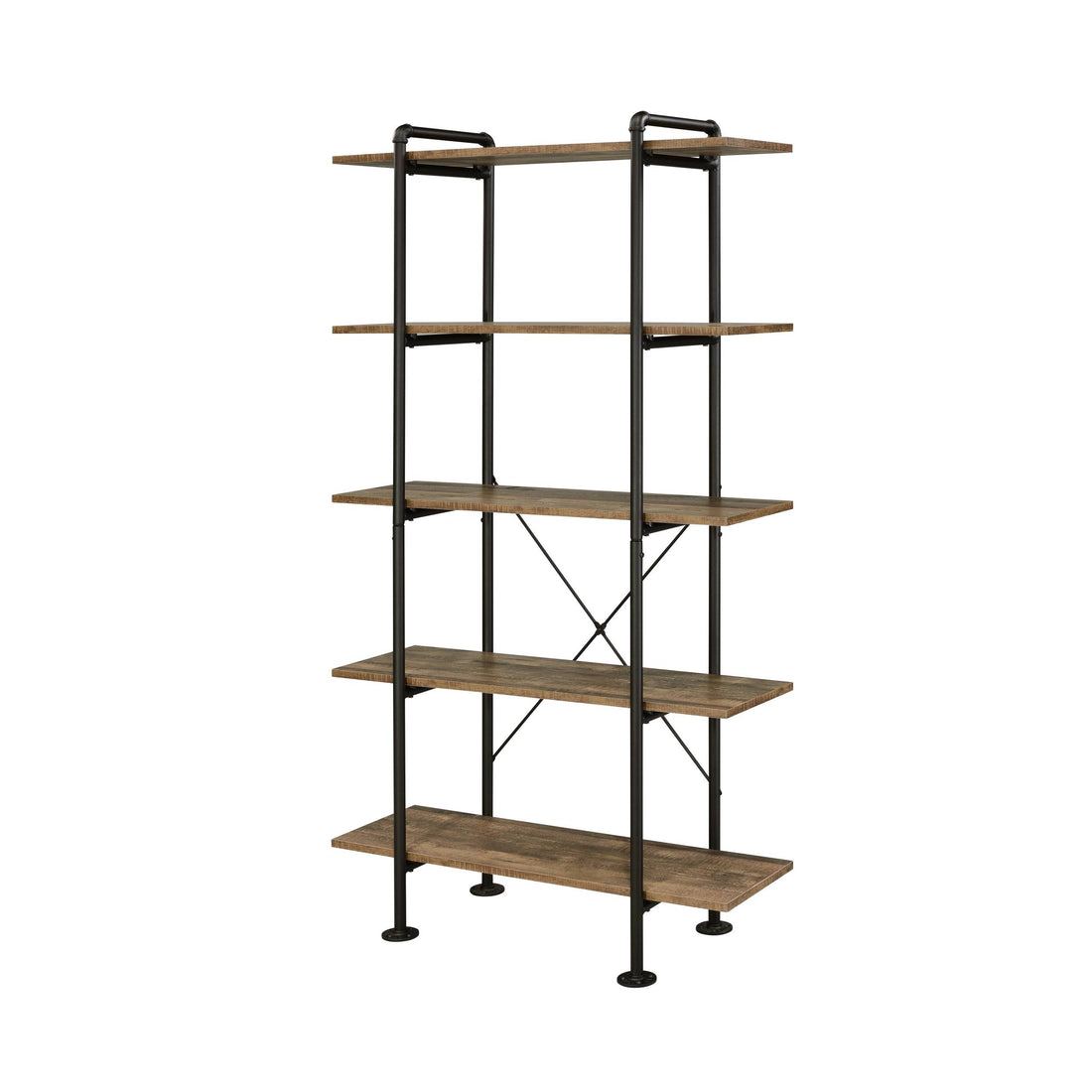 Rustic Oak And Black 5 Shelf Bookcase 5 Black Brown Horizontal Open Back Industrial Adjustable Shelves Wood Metal