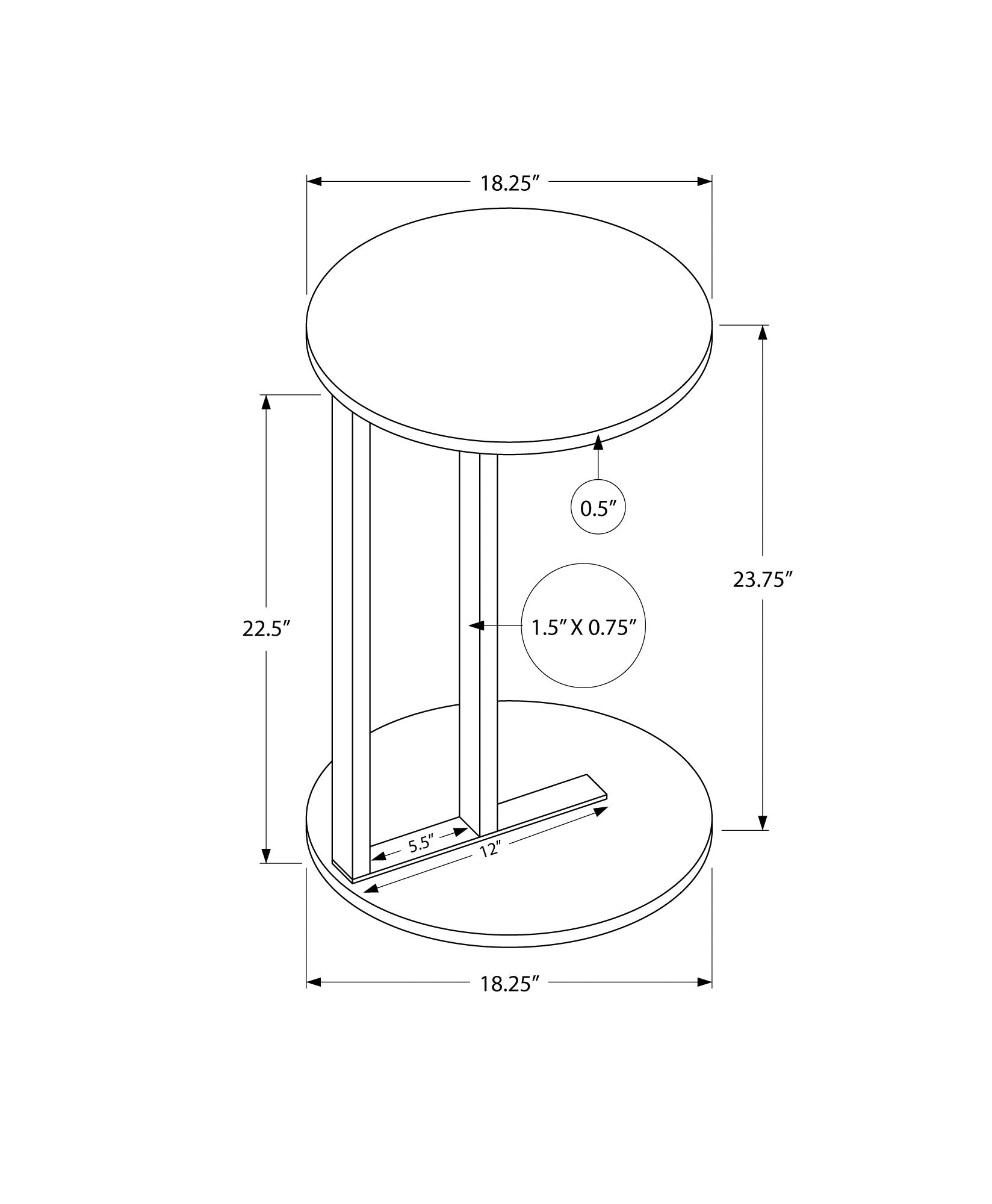 Accent Table, Side, Round, End, Nightstand, Lamp, Living Room, Bedroom, White Marble Look Laminate, Black Metal, Contemporary, Modern White Metal