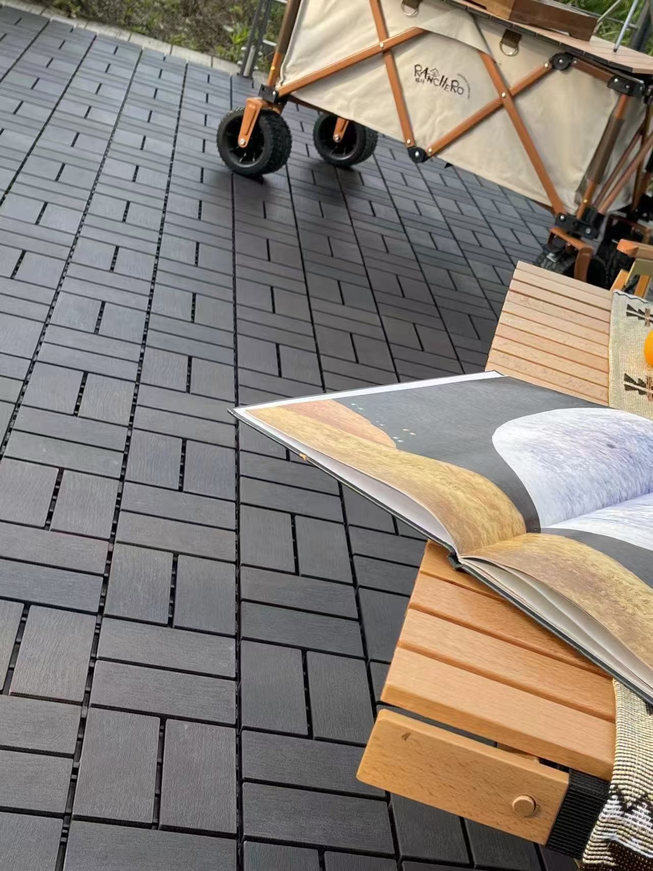 Plastic Interlocking Deck Tiles,44 Pack Patio Deck Tiles,12"X12" Square Waterproof Outdoor All Weather Use, Outdoor And Indoor Patio Decking Tiles For Poolside Balcony Backyard, Dark Grey Grey