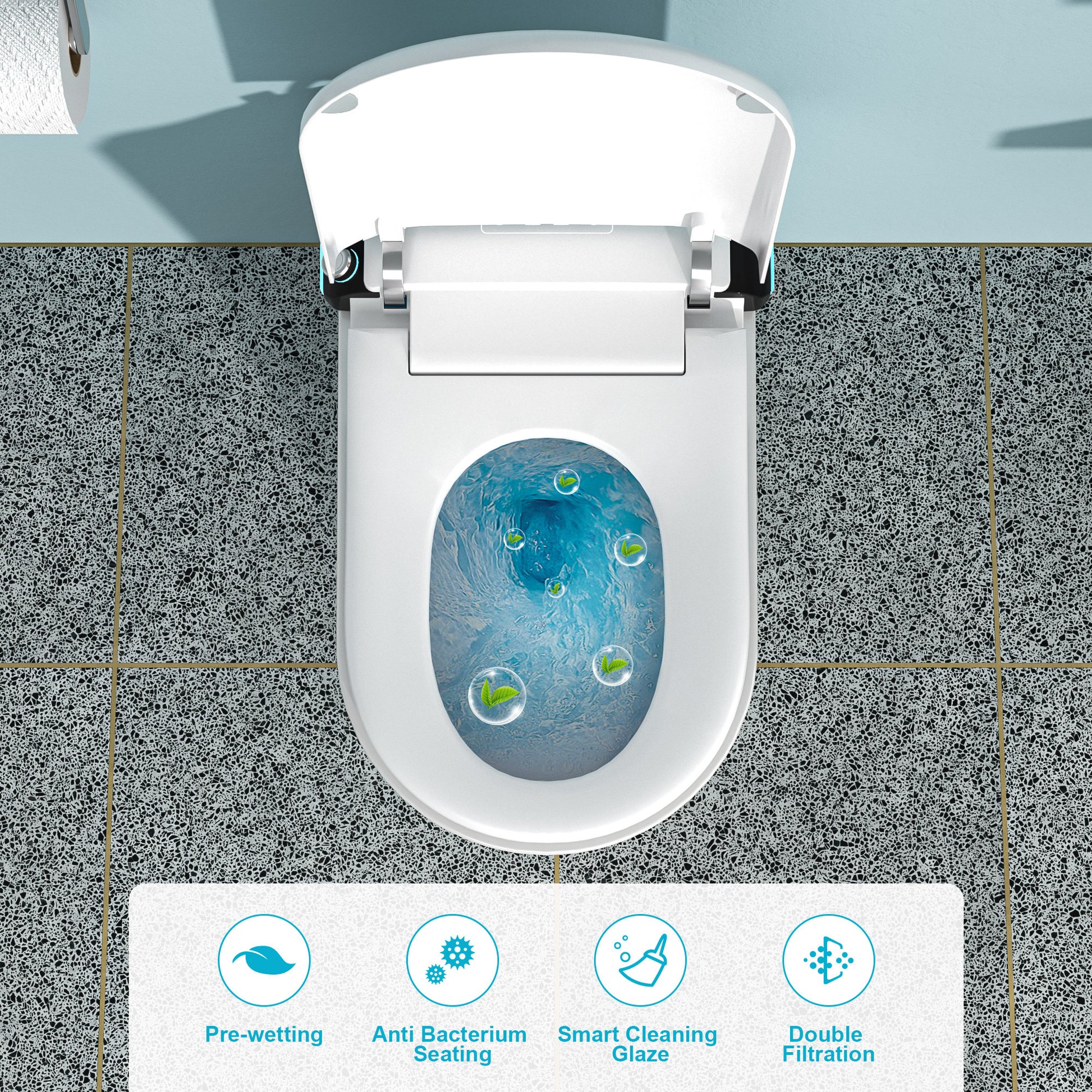 Smart Toilet With Bidet Built In, Auto Open & Close, Elongated Heated Seat, Foot Sensor Flush, Led Display, Warm Water Wash, Dryer, Night Light White Ceramic