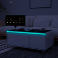 Modern Smart Coffee Table With Built In Fridge, Bluetooth Speaker, Wireless Charging, Touch Control Panel, Usb Ports, Outlet Protection, Atmosphere Light, Black Black White Built In Outlets Or Usb Primary Living Space Freestanding Rectangular Drawers