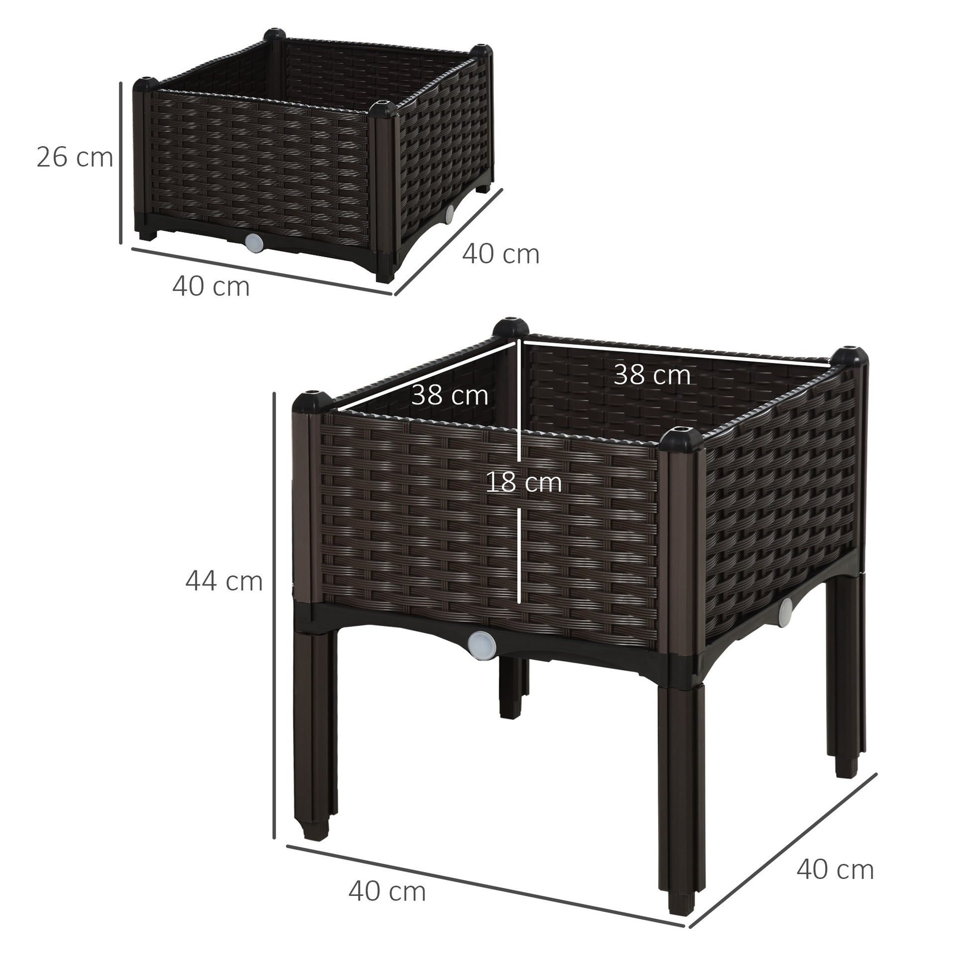 Outsunny 2 Piece Raised Garden Bed With Legs, Self Watering Planter Box Raised Bed To Grow Flowers, Herbs & Vegetables, Gray Matte Brown Polypropylene