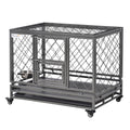 Pawhut Heavy Duty Dog Crate Metal Kennel And Cage Dog Playpen With Lockable Wheels, Slide Out Tray, Food Bowl And Double Doors, 36.5