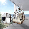 Swing Hammock Egg Basket Chairs Without Stand Indoor Outdoor, Uv Resistant Cushion Hanging Chair, Foldable Frame 350Lbs Capacity Ceiling Hammock Chair For Patio Porch Backyard Balcony Beige Brown