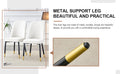 Table And Chair Set.Modern Minimalist Dining Table. White Imitation Marble Pattern Sintered Stone Desktop With Golden Metal Legs.Paried With 6 Comfortable Chairs With Pu Seats And Black Metal Legs.