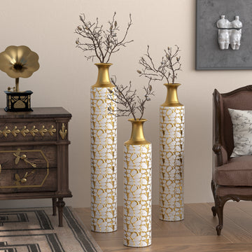 Floor Vases Gold Large Vases 32 28 24 Inch Decorative High Vases Set Of 3 For Home Decor Vintage Large Vases Representing Twigs Twigs Dried Flowers Living Room Antique Worn Vases Antique White American Design,American Traditional Metal