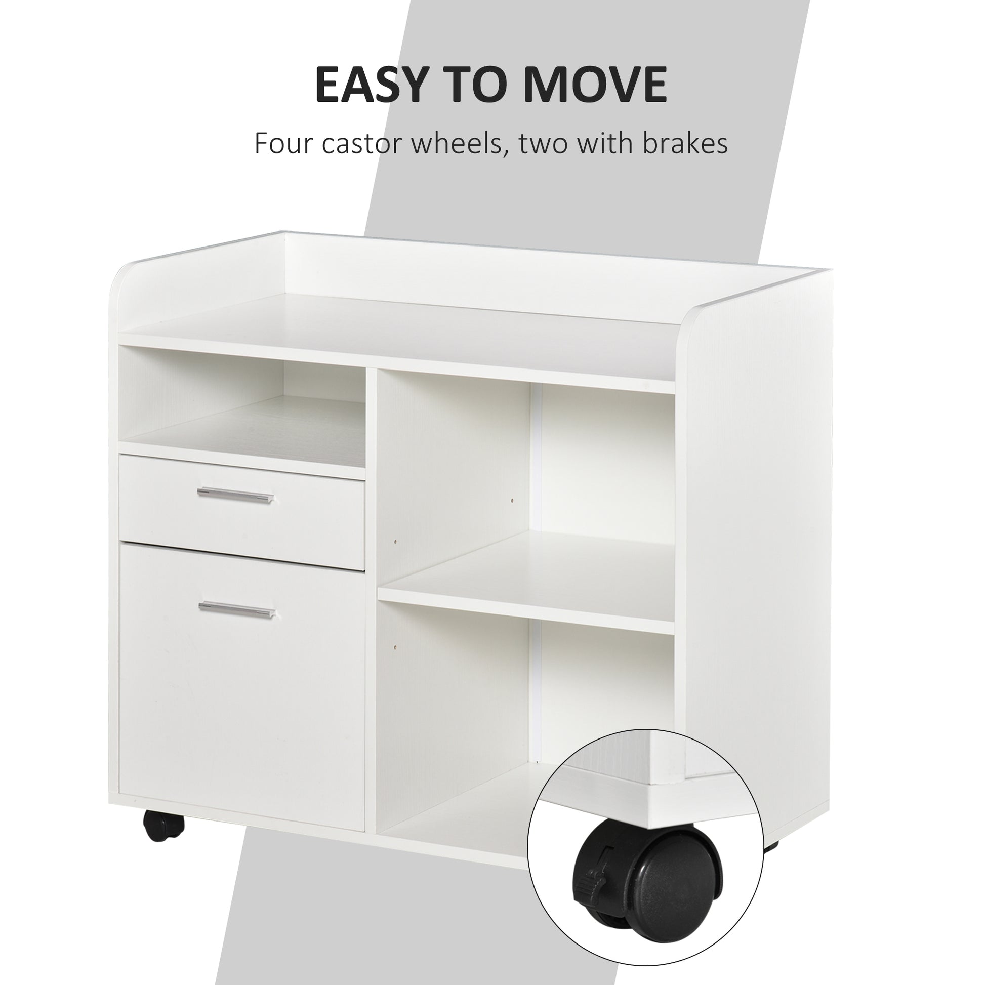 Vinsetto Filing Cabinet Printer Stand Mobile Lateral File Cabinet With 2 Drawers, 3 Open Storage Shelves For Home Office Organization, White White Particle Board