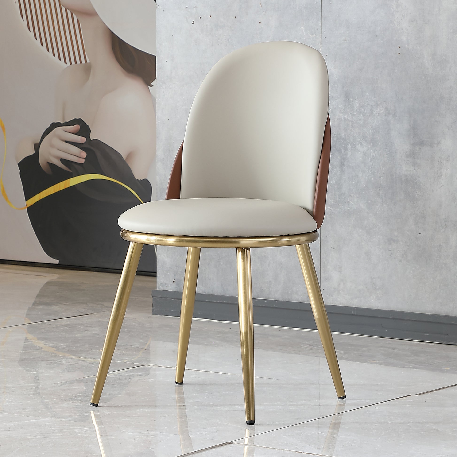 Dining Chairs Set Of 2, Modern Pu Leather Dining Gold Metal Legs For Living Kitchen Dining Room Beige Set Of 2 Stainless Steel Beige Brown Dining Room Oval American Design,Modern Dining Chairs Pu