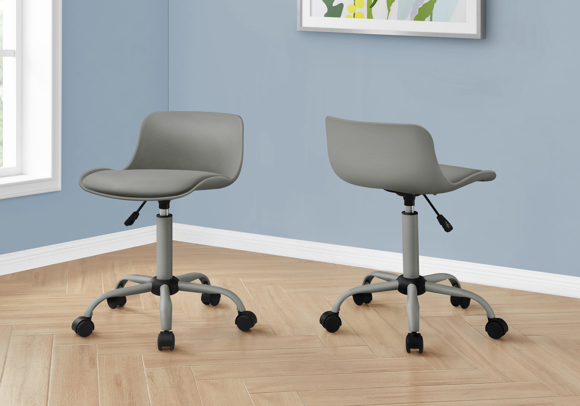 Office Chair, Adjustable Height, Swivel, Ergonomic, Computer Desk, Work, Juvenile, Grey Leather Look, Grey Metal, Contemporary, Modern Grey Foam Metal