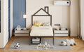 Twin Size Metal Platform Bed With Two Drawers,House Shaped Headboard Design, Black Twin Black Metal