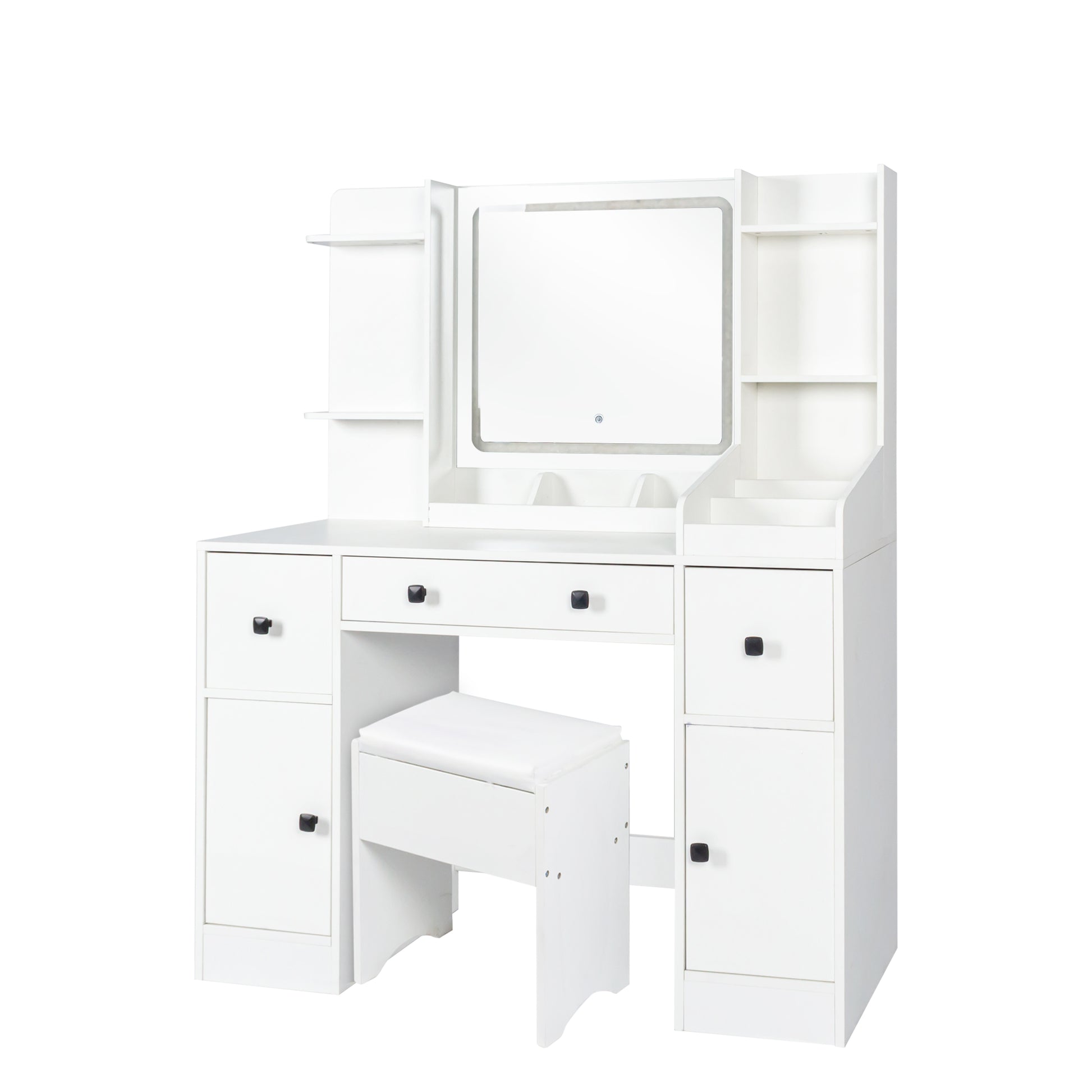 Vanity Desk With Mirror And Lights Makeup Desk With Drawers And Cabinet Vanity Table With Led Light Big Makeup Table White Particle Board Mdf