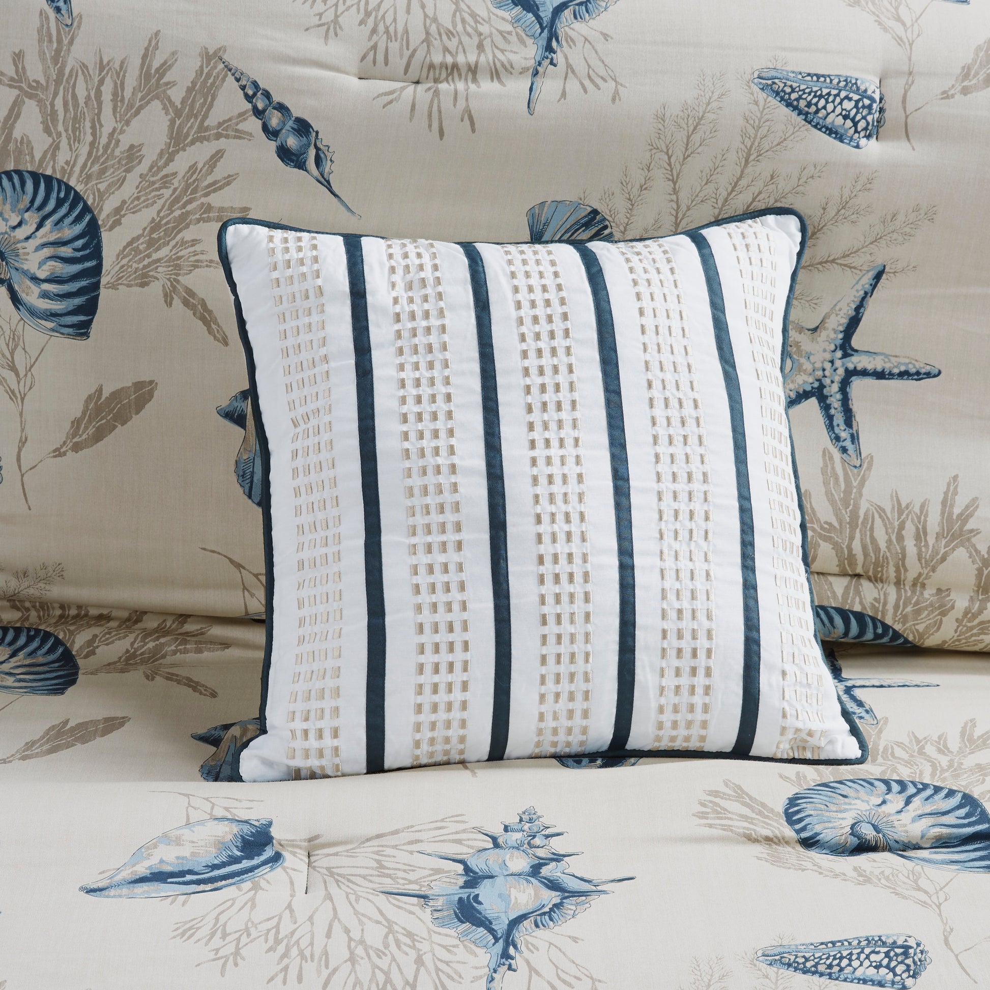 7 Piece Cotton Sateen Comforter Set Blue King King Blue Cotton