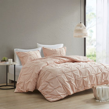 3 Piece Elastic Embroidered Cotton Duvet Cover Set King Pink Cotton