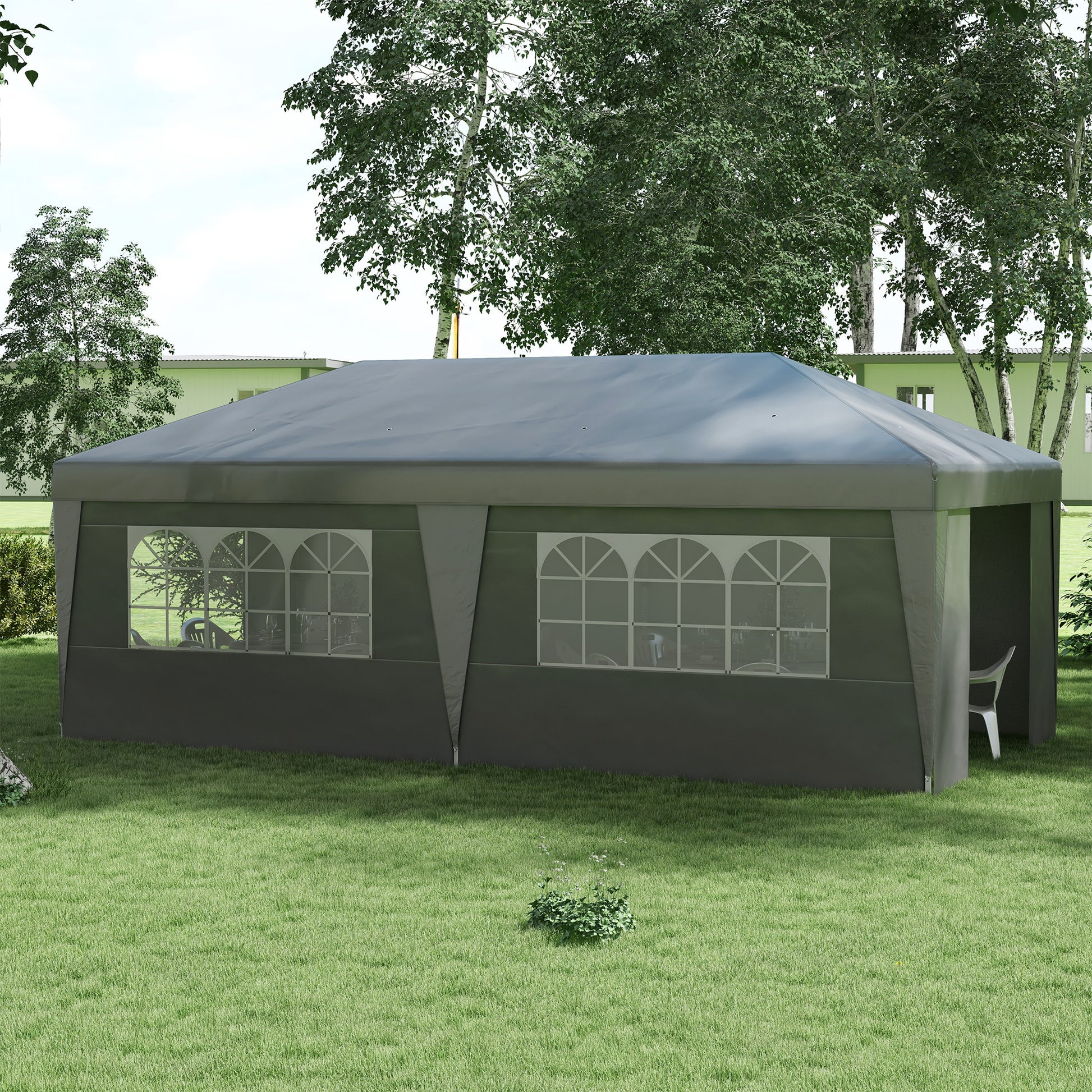 Outsunny 10' X 19.5' Pop Up Canopy Tent With Sidewalls, Height Adjustable Large Party Tent Event Shelter With Leg Weight Bags, Double Doors And Wheeled Carry Bag For Garden, Patio, Gray Gray Steel