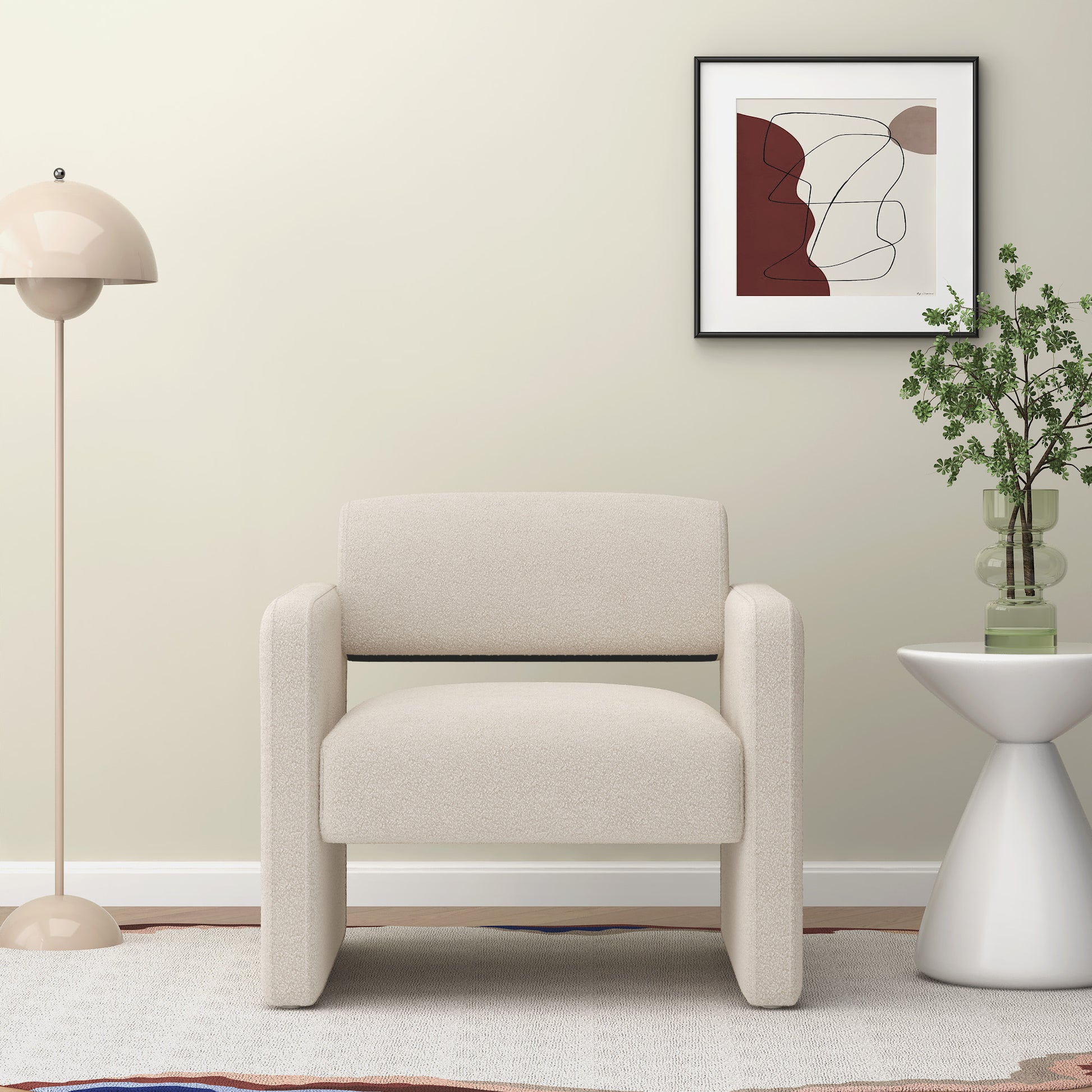 Beige Single Sofa Chair, Upholstered Comfortable Chair With Armrests, For Dining Room Bedroom Living Room Reception Beige 30.9"*30.51"*30.11" Beige Velvet