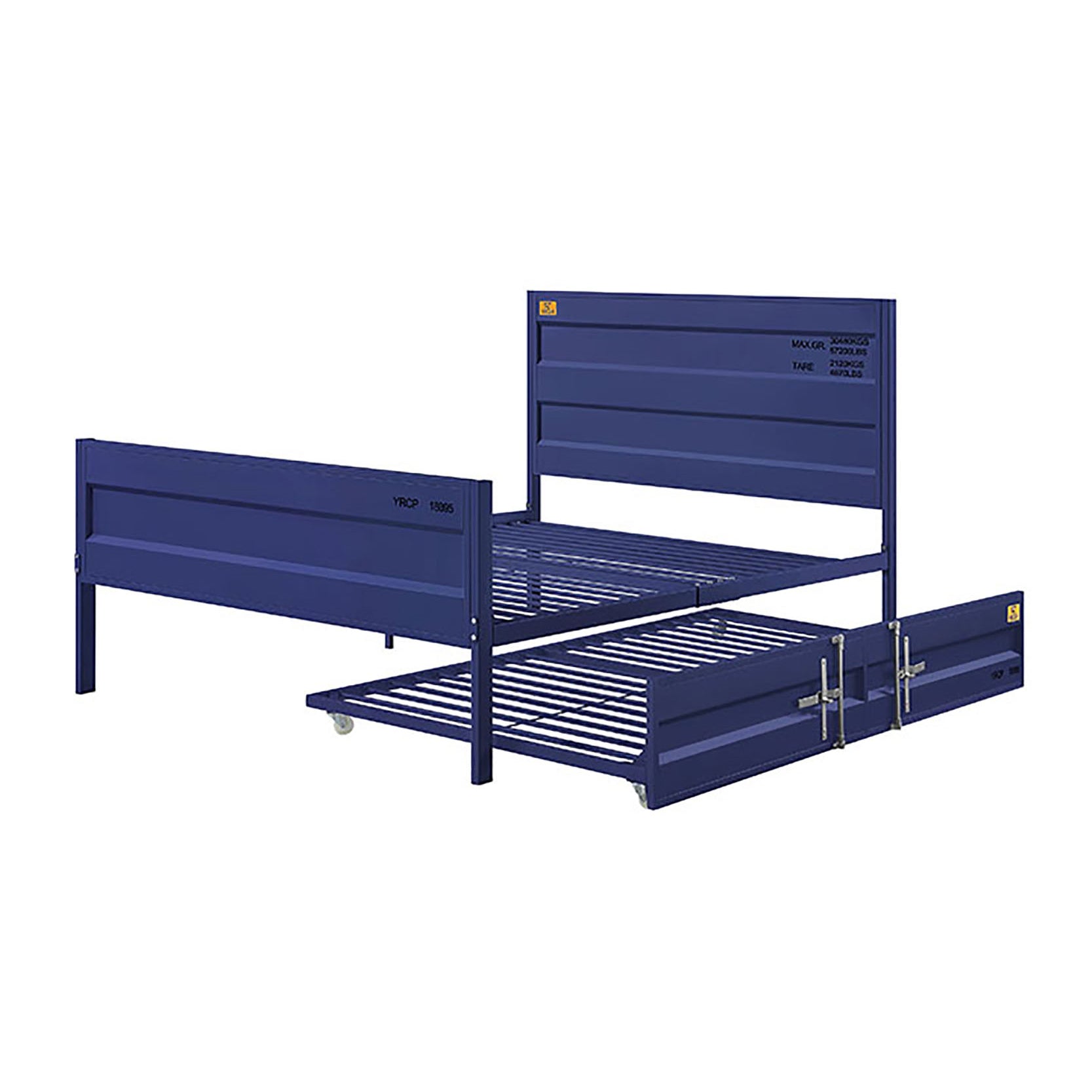 Blue Full Platform Bed Box Spring Not Required Full Blue Iron Bedroom Contemporary Slat Beds Metal