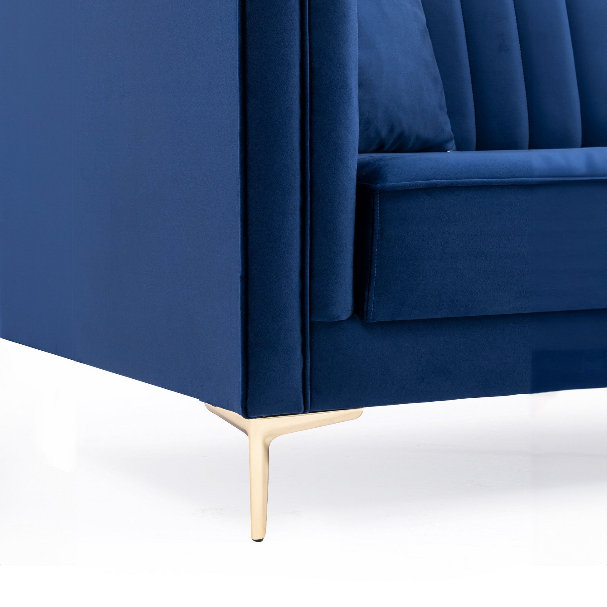 Angelina Sofa 91" Dark Blue Velvet Dark Blue,Gold Velvet Wood Primary Living Space Medium Firm Tufted Back Mid Century Modern Foam Metal,Velvet 4 Seat