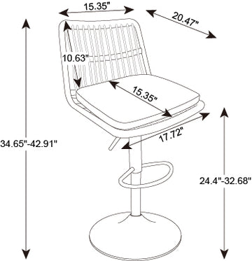 Set Of 2 Rattan Bar Stool, 360 Swivel Bar Chair, Counter Height Chair With Footrest For Kitchen, Dining Room White Wicker