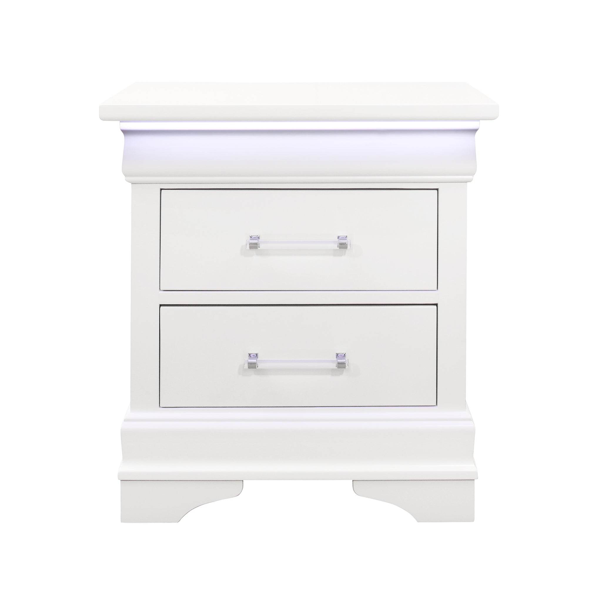 Charlston White Nightstand With Led White Solid Wood Mdf