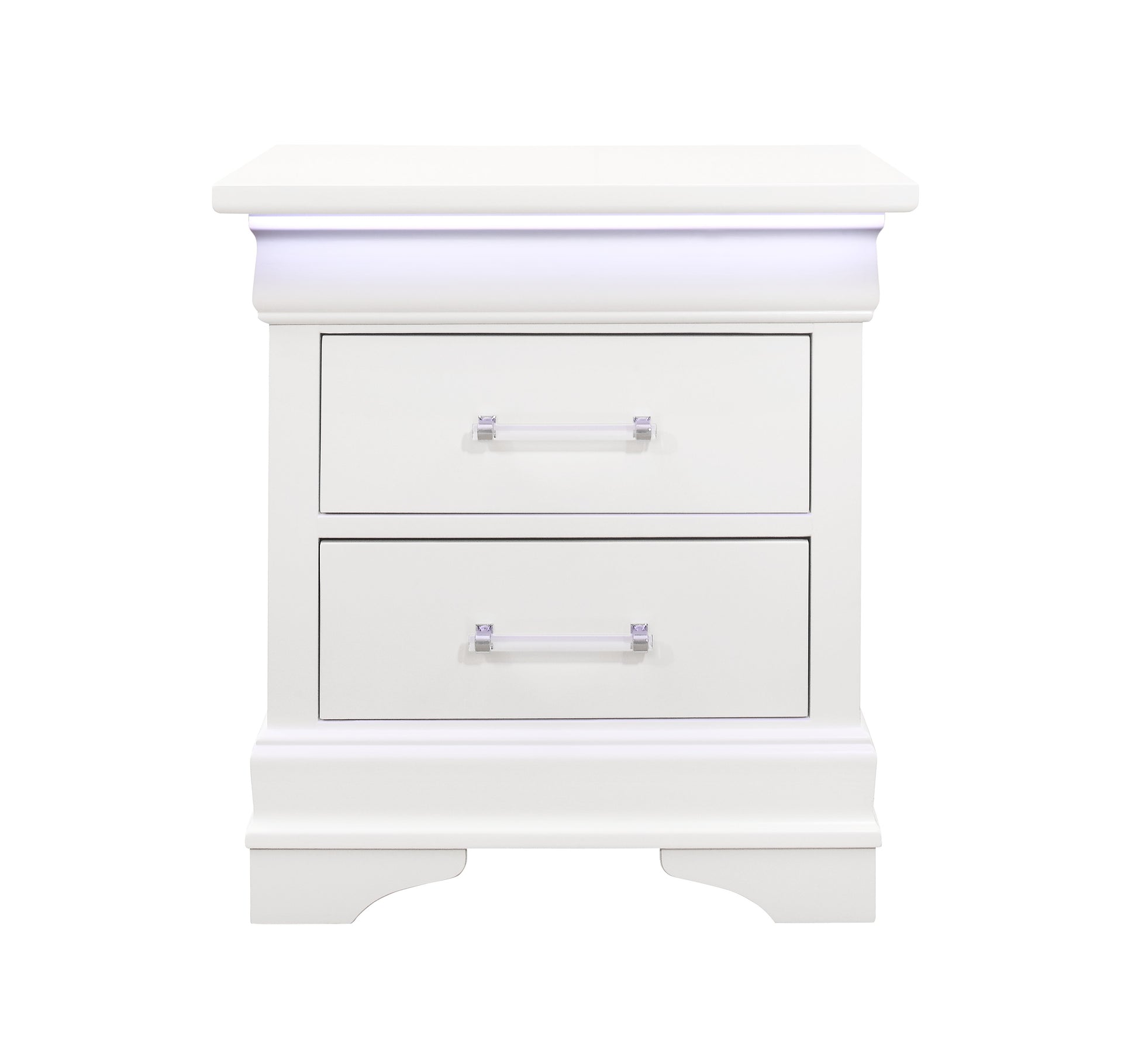 Charlston White Nightstand With Led White Solid Wood Mdf