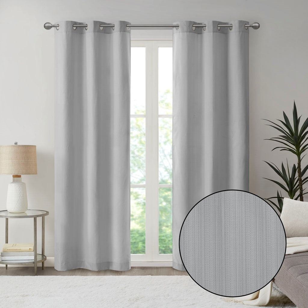 Basketweave Room Darkening Curtain Panel Pair 2 Pcs Window Panels Grey Polyester