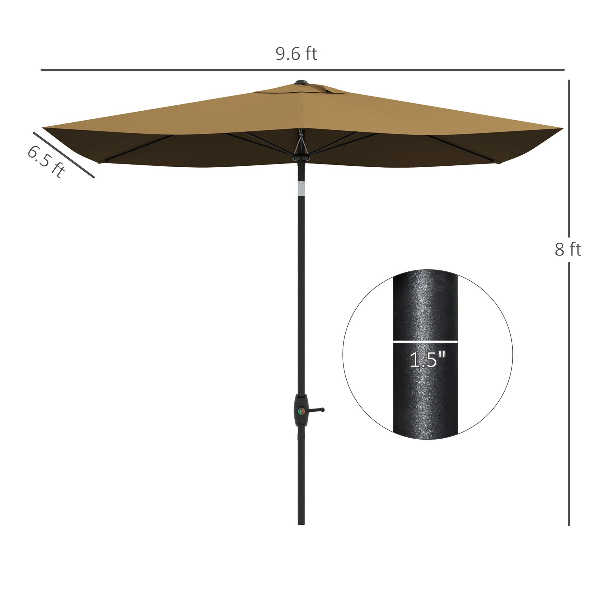 Outsunny 6.5' X 10' Rectangular Market Umbrella, Patio Outdoor Table Umbrella With Crank And Push Button Tilt, Coffee Coffee Steel