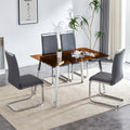 1 Table And 4 Chairs, Brown Tempered Glass Tabletop And Silver Metal Legs, Modern Minimalist Style Rectangular Glass Dining Table, Paired With 4 Modern Silver Metal Leg Chairs. 1123C 1162 Brown Seats 4 Glass