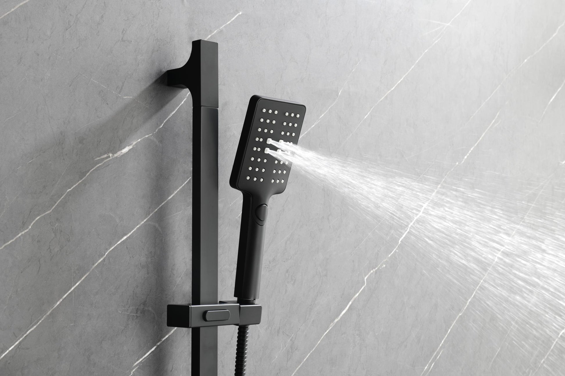 Wall Mounted Shower System In Matte Black With Shower Head, Handheld Shower, 3 Body Jets Matte Black Brass Brass