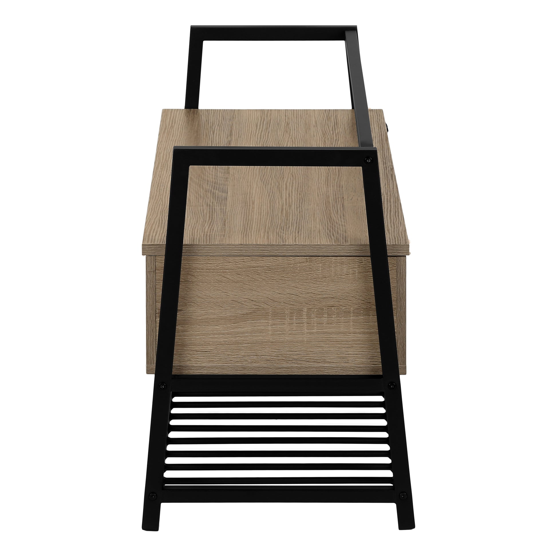 Bench, Entryway, Hallway, Storage, 42" Rectangular, Brown Laminate, Black Metal, Contemporary, Modern Taupe Mdf