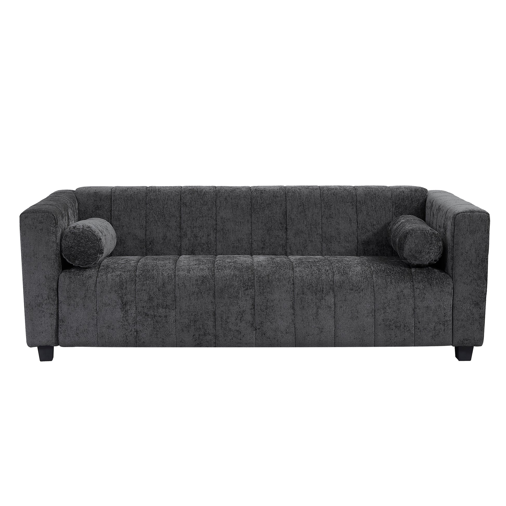 78.7''Upholstered Sofa For Living Room, Bedroom, Salon, Simplified Style Dark Gray Polyester 3 Seat