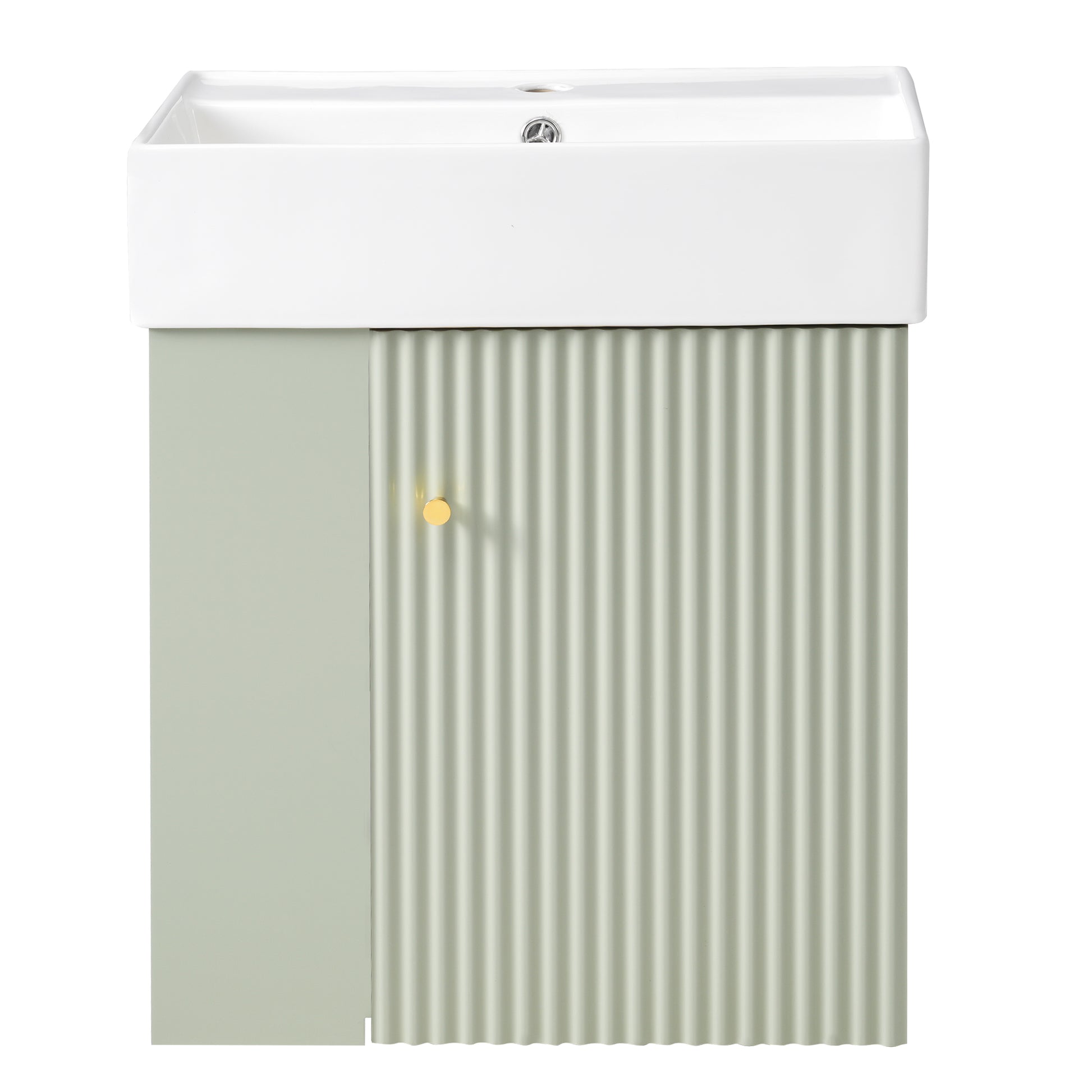 Video 21.6 Inch Modern Floating Bathroom Vanity With Ceramic Basin Perfect For Small Bathrooms, Left Side Storage Green Bathroom Ceramic Mdf