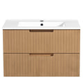 30 Inch Floating Bathroom Vanity With Ceramic Sink, Modern Bath Storage Cabinet Vanity With Drawers Wall Mounted Combo Set For Bathroom, Light Brown Light Brown Mdf