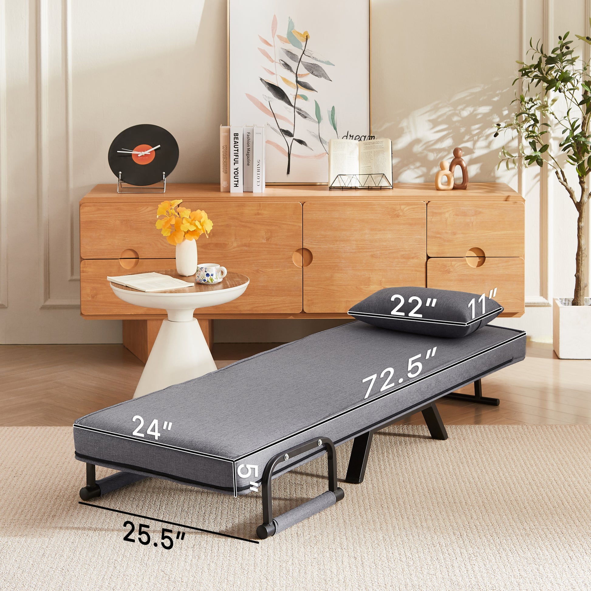 Folding Chair Bed, Comfy Convertible Sleeper Sofa, 5 In 1 Folding Bed With 5 Position Adjustable Backrest & Pillow, Floor Single Chairs, Cozy Futon Chair For Small Spaces, Office Light Grey Grey