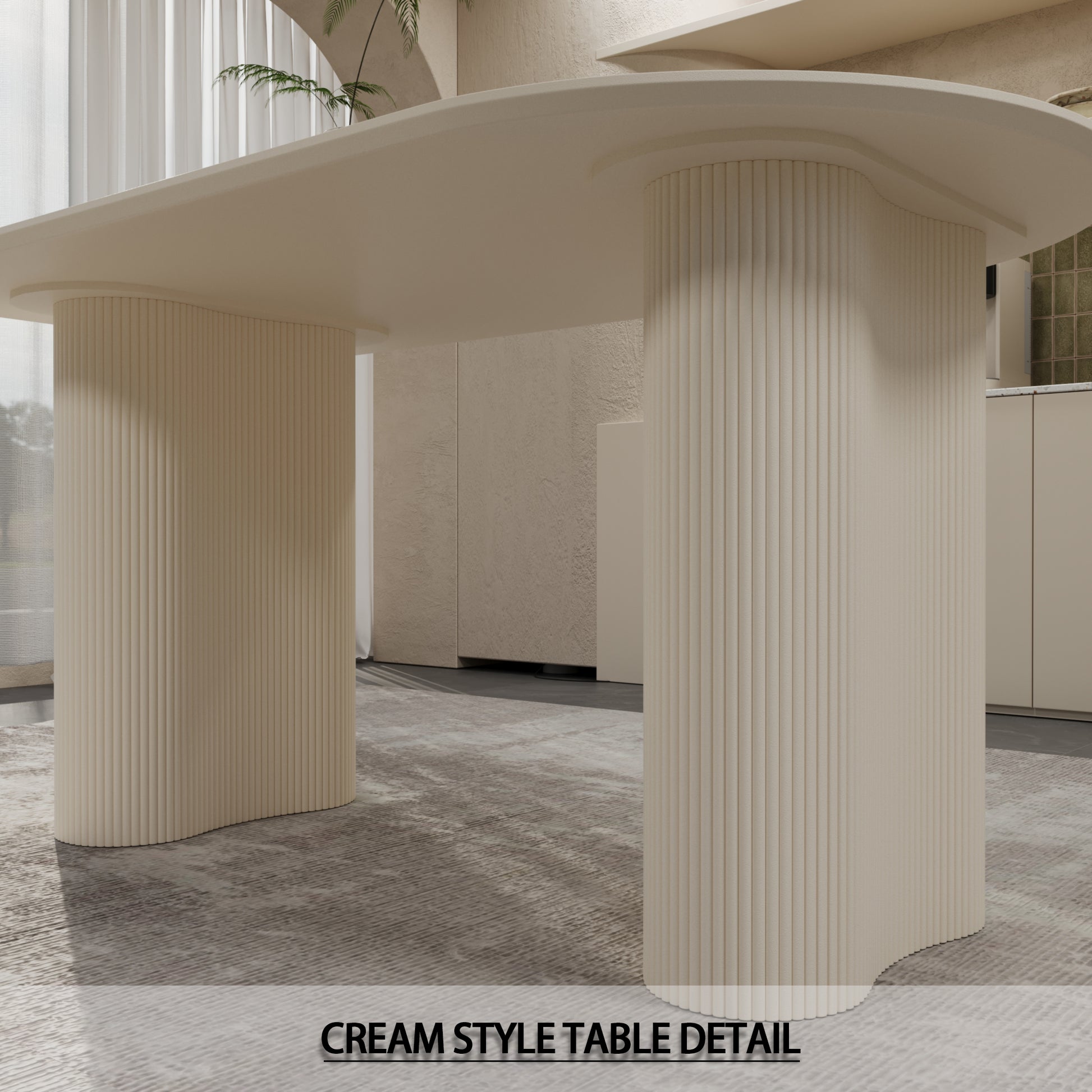 63 "Mdf Cream Style Coffee Table And Modern Dining Chair 4 Piece Set, Modern Fashion Kitchen Table Set, Round Wave Table Legs, Dining Table And Linen Chair Beige White Mdf