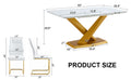 Table And Chair Set, The Table Is Equipped With A Marble Patterned Mdf Tabletop And Gold Table Legs.Dining Chairs,Gold Legged Upholstered Chairs Made Of Artificial Leather. Gold White Seats 4 Mdf