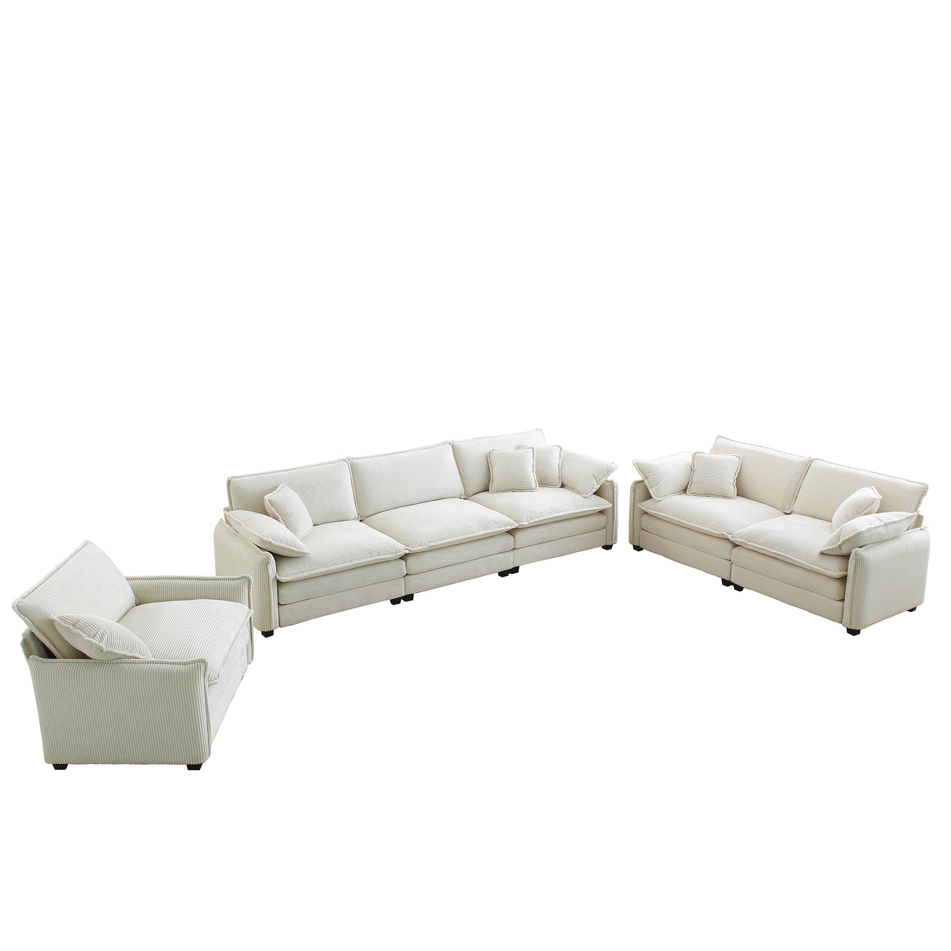 3 Piece Comfortable Oversized Sectional Sofa, One Single Sofa And One 2 Seater Sofa And One 3 Seater Sofabeige Corduroy Deep Seat Sofa Beige Corduroy 6 Seat