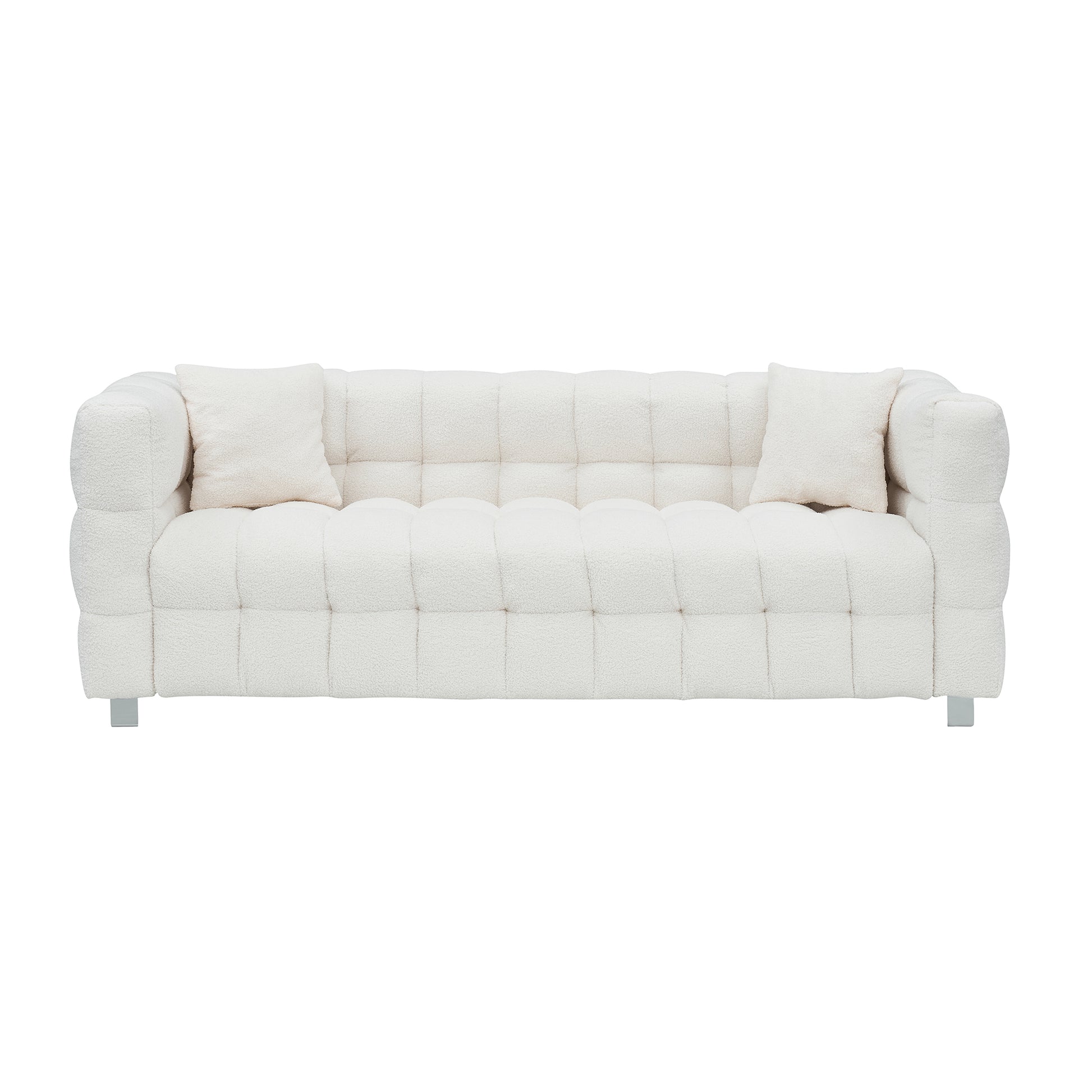 Beige White And Teddy Plush Sofa 80 Inch Discharge In Living Room Bedroom With Two Throw Pillows Hardware Foot Support Beige Polyester Blend 3 Seat