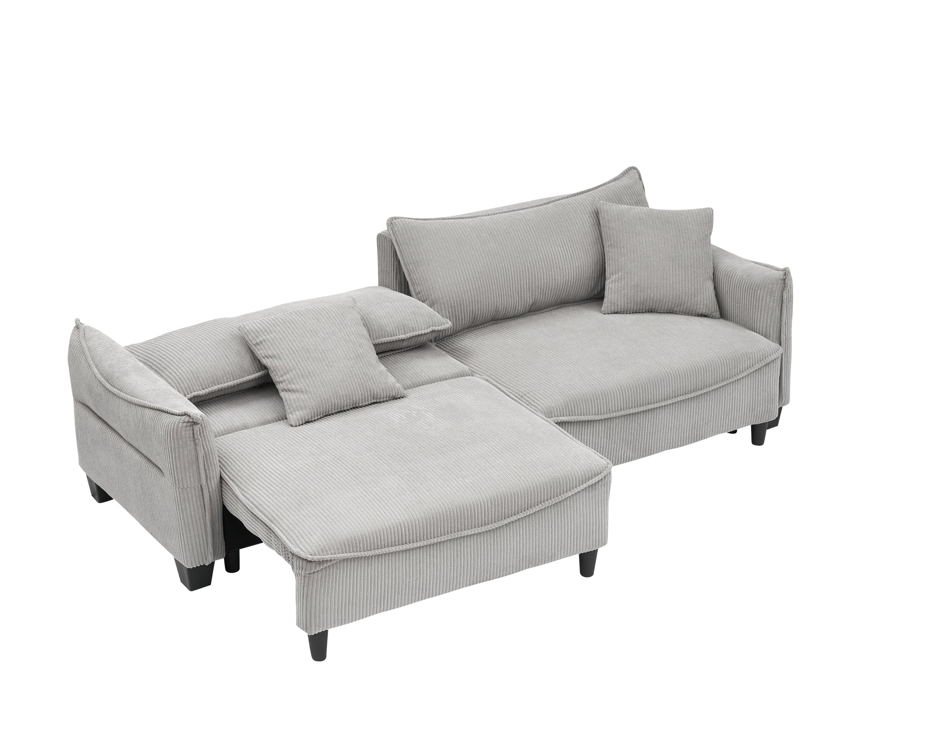 2345 Grey Corduroy Fabric, Sofa Can Be Converted Into A Sofa Bed With Two Throw Pillows, Suitable For Living Room And Other Scenes Gray Corduroy 3 Seat