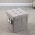 Ottoman Light Grey Linen Or Linen Blend Primary Living Space American Traditional Eucalyptus Square Internal Storage Foam Linen