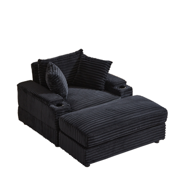 43.3 Inch Corduroy Single Sofa With A Back Pillow2 Toss Pillowsa Ottoman ,2Storage Spaces And Cup Holding Grooves Comfy Sofa Deep Seat Couch For Living Room Black Foam Corduroy 1 Seat